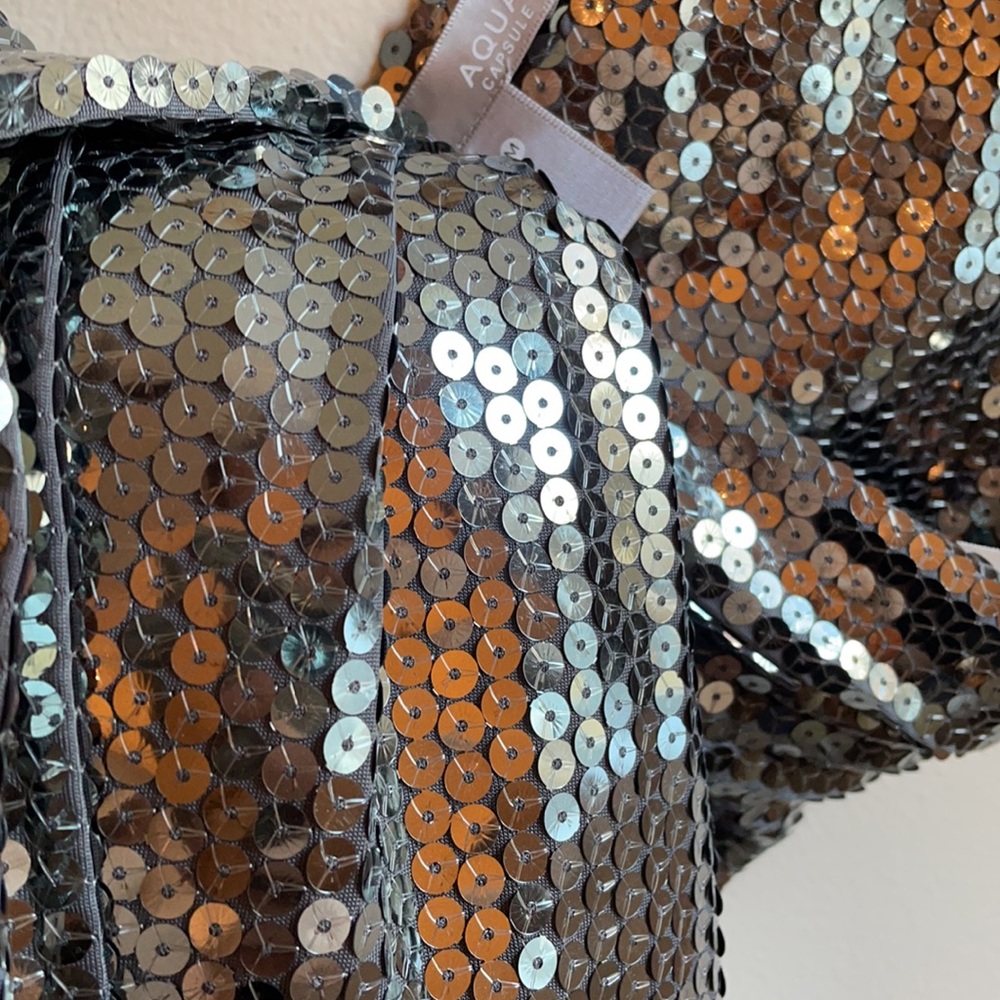 NWT silver sequin dress gun metal grey mini shift dress party body chain MEDIUM